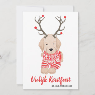 Gouden Retriever Puppy Kerstmis Trui Gewei  Feestdagenkaart