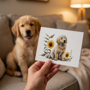 Gouden Retriever Puppy Liefhebber Zonnebloem Dank  Bedankkaart