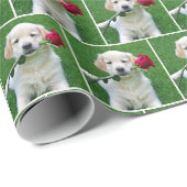 Gouden Retriever Puppy met Rode Roos Cadeaupapier (Rol Hoek)