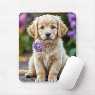 Gouden Retriever Puppy Met Seringbloemen Muismat