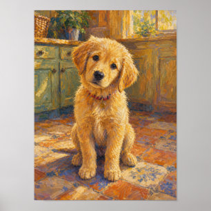 Gouden Retriever Puppy Muurkunst — Impressionistis Poster