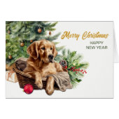 Gouden Retriever Rieten Mand Kerstboom (Voorkant Horizontaal)