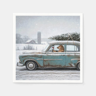 Gouden Retriever rijdt Retro Auto met Pijnboom Servet