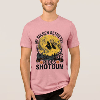 Gouden Retriever Rijdt Schotgun Halloween Heks Kun Tri-Blend Shirt