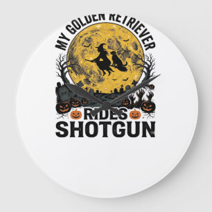 Gouden Retriever Rijdt Schotshot Halloween Heksenk Grote Klok