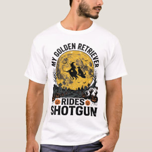 Gouden Retriever Rijdt Schotshot Halloween Heksenk T-shirt