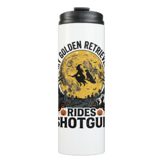 Gouden Retriever Rijdt Schotshot Halloween Heksenk Thermosbeker