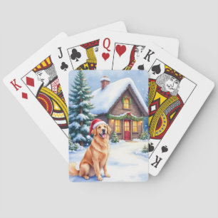 Gouden Retriever Rustieke Blokhut Kerstman Hoed Ke Pokerkaarten