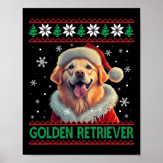 Gouden Retriever Santa Hat Lelijke Kerstmis Poster (Voorkant)