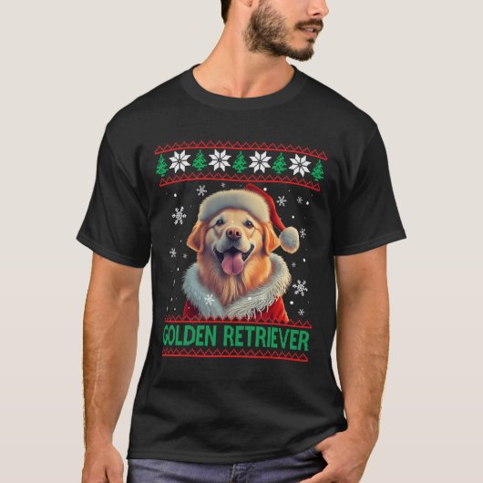 Gouden Retriever Santa Hat Lelijke Kerstmis T-shirt (Voorkant)