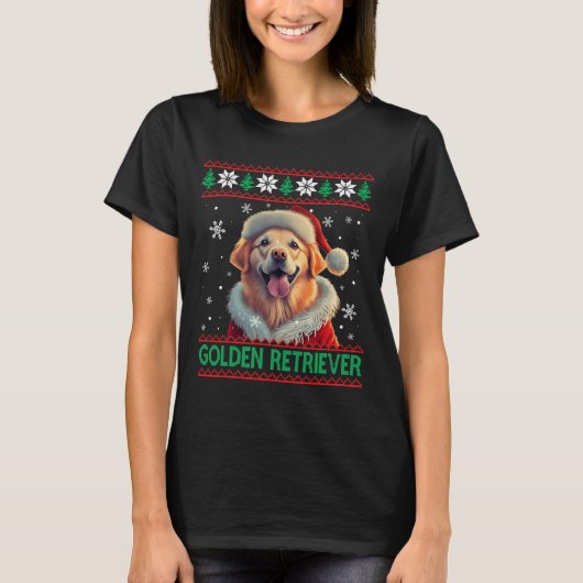 Gouden Retriever Santa Hat Lelijke Kerstmis T-shirt (Voorkant)
