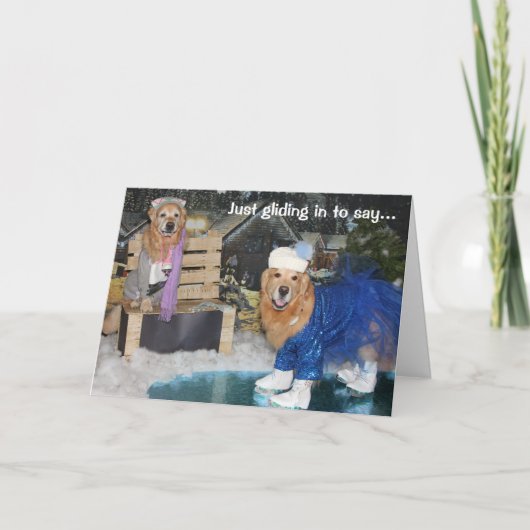 Gouden Retriever Schaatvakantie Feestdagen Kaart (Voorkant)