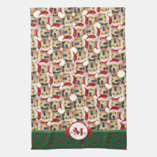 Gouden Retriever Schattig Monogram Kerstmis Hond Theedoek