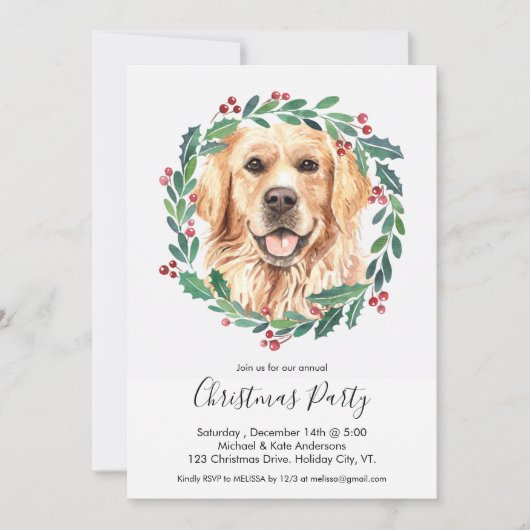 Gouden Retriever Schattige Hond Elegant Kerstfeest Kaart (Voorkant)