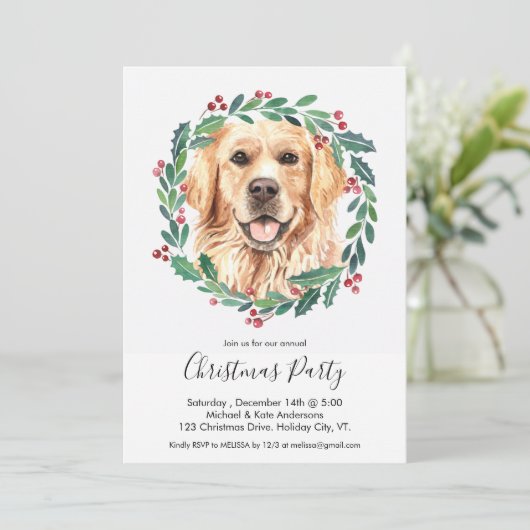 Gouden Retriever Schattige Hond Elegant Kerstfeest Kaart (Staand voorkant)