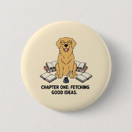 Gouden Retriever Schrijver Mooie Boeken Inktpot On Ronde Button 5,7 Cm