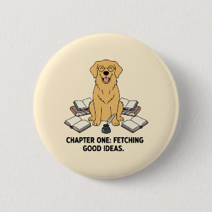 Gouden Retriever Schrijver Mooie Boeken Inktpot On Ronde Button 5,7 Cm