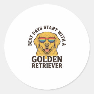Gouden Retriever-shirt met retro zonnebril hond A Ronde Sticker