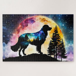 Gouden Retriever Silhouet op de Bergmaan Legpuzzel