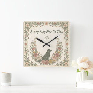 Gouden Retriever Silhouet Vintage Aanpassen Vierkante Klok