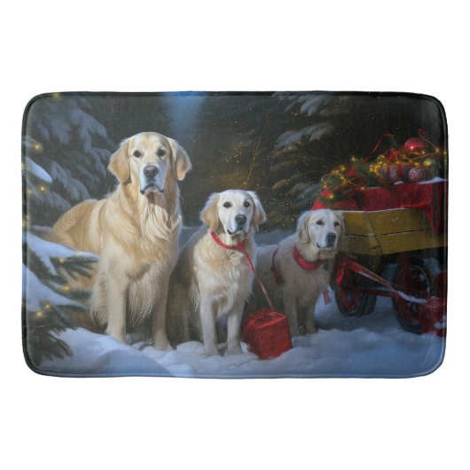 Gouden Retriever Sneeuw Slede Kerst Decoratie Badmat (Voorkant)