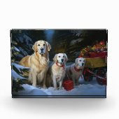 Gouden Retriever Sneeuw Slede Kerst Decoratie Fotoblokken (Voorkant)