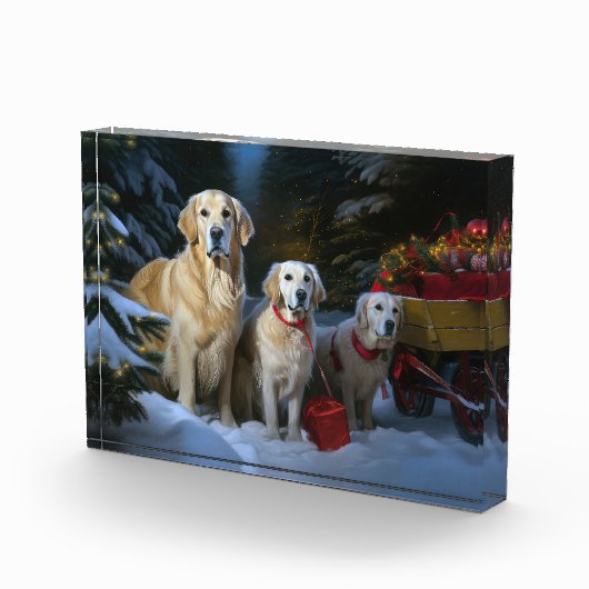 Gouden Retriever Sneeuw Slede Kerst Decoratie Fotoblokken (Rechts)
