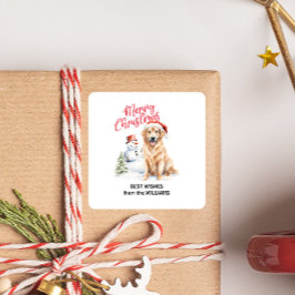 GOUDEN RETRIEVER SNEEUW VROLIJKE KERSTMIS AANGEPAS VIERKANTE STICKER