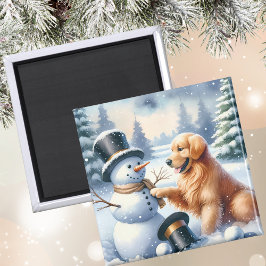 Gouden Retriever Sneeuwman Kerstmagneet Magneet