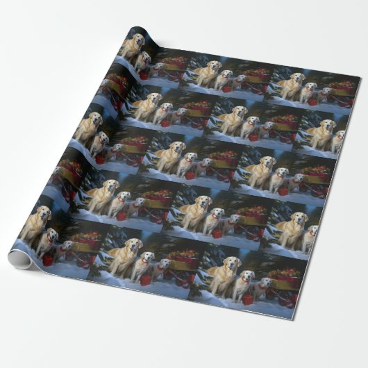 Gouden Retriever Sneeuwslee Kerst Decor Cadeaupapier (Uitgerold)