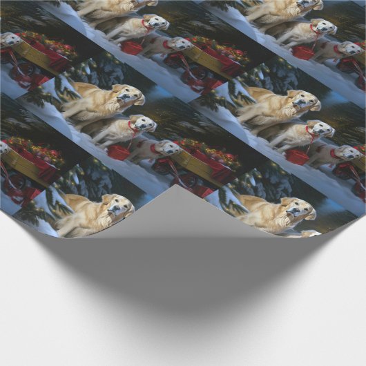 Gouden Retriever Sneeuwslee Kerst Decor Cadeaupapier (Hoek)