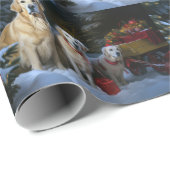 Gouden Retriever Sneeuwslee Kerst Decor Cadeaupapier (Rol Hoek)