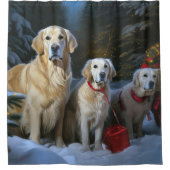 Gouden Retriever Sneeuwslee Kerst Decor Douchegordijn (Voorkant)
