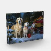 Gouden Retriever Sneeuwslee Kerst Decor Fotoblokken (Links)