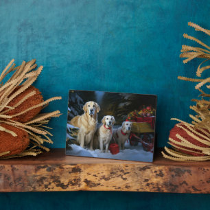 Gouden Retriever Sneeuwslee Kerst Decor Fotoplaat