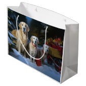 Gouden Retriever Sneeuwslee Kerst Decor Groot Cadeauzakje (Achterkant Gekanteld)