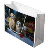 Gouden Retriever Sneeuwslee Kerst Decor Groot Cadeauzakje (Voorkant Gekanteld)