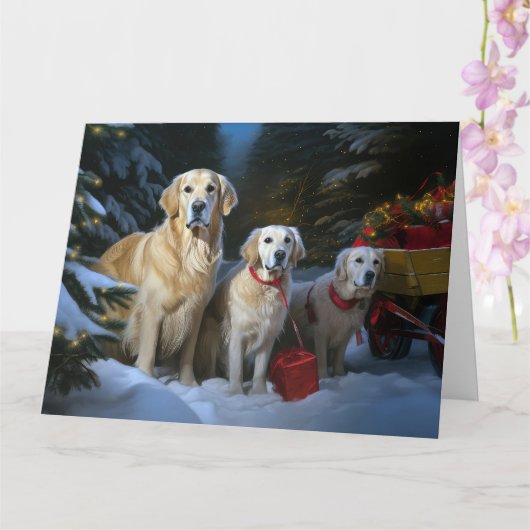 Gouden Retriever Sneeuwslee Kerst Decor Kaart (Orchidee)
