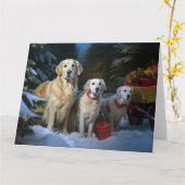 Gouden Retriever Sneeuwslee Kerst Decor Kaart (Gele Bloem)
