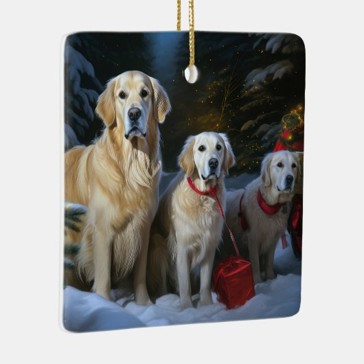 Gouden Retriever Sneeuwslee Kerst Decor Keramisch Ornament (Rechts)