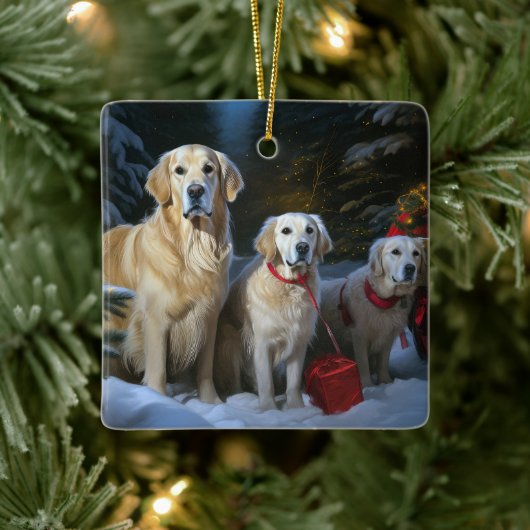 Gouden Retriever Sneeuwslee Kerst Decor Keramisch Ornament (Boom)