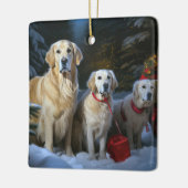 Gouden Retriever Sneeuwslee Kerst Decor Keramisch Ornament (Links)