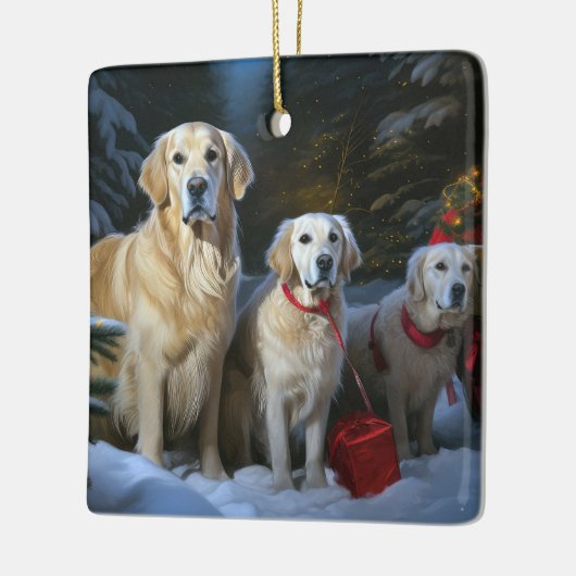 Gouden Retriever Sneeuwslee Kerst Decor Keramisch Ornament (Links)