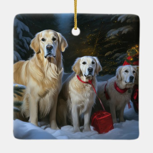 Gouden Retriever Sneeuwslee Kerst Decor Keramisch Ornament (Achterkant)