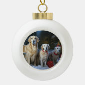 Gouden Retriever Sneeuwslee Kerst Decor Keramische Bal Ornament (Voorkant)