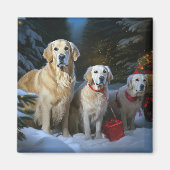 Gouden Retriever Sneeuwslee Kerst Decor Magneet (Voorkant)