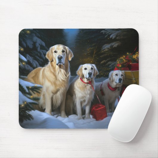 Gouden Retriever Sneeuwslee Kerst Decor Muismat (Met muis)