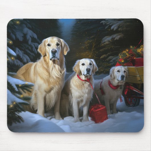 Gouden Retriever Sneeuwslee Kerst Decor Muismat (Voorkant)