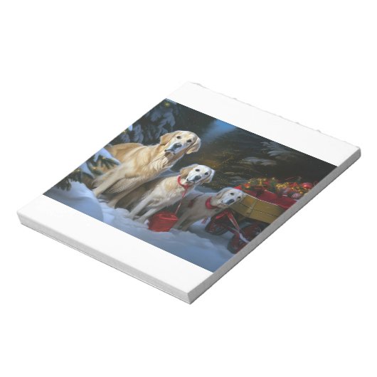 Gouden Retriever Sneeuwslee Kerst Decor Notitieblok (Linkerzijde)