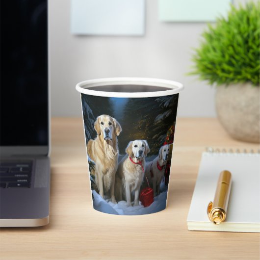 Gouden Retriever Sneeuwslee Kerst Decor Papieren Bekers (Insitu)
